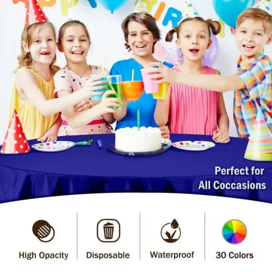Exquisite Disposable Round Plastic Tablecloths &ndash; 6 Pack 84" Disposable Table Cloths &ndash; Indoor/Outdoor Party Tablecloth &ndash; Round Plastic Table Cover for Events & Party Supplies Navy {6}