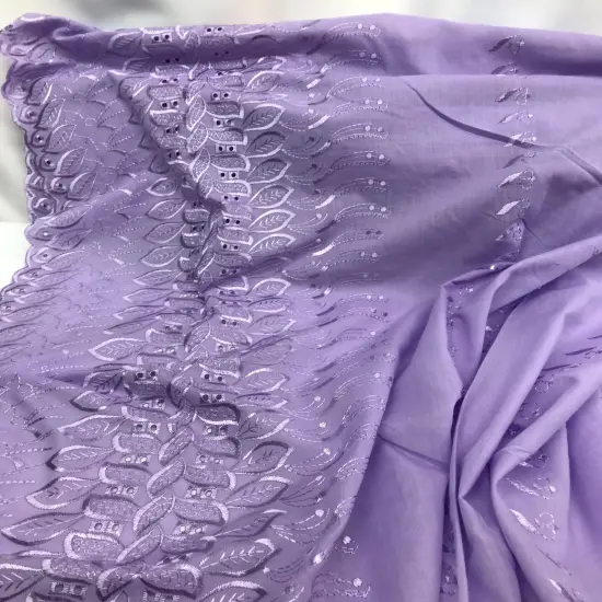 1 Yard Lavender Embroidered Single Border Eyelet 80/20 Polyester Cotton Fabric 43/44 Wide {2}