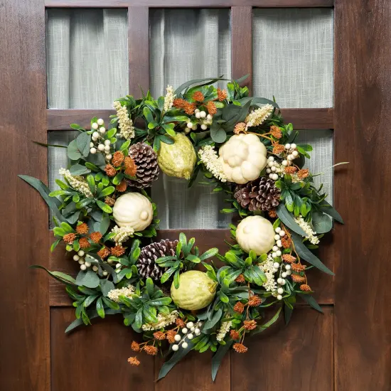 Northlight Gourds and Pinecones Artificial Fall Harvest Wreath - 24" Green {1}