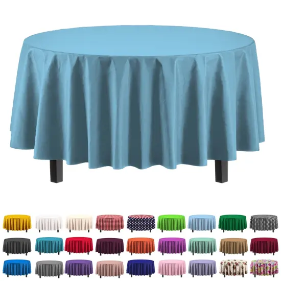 Exquisite Disposable Round Plastic Tablecloths &ndash; 12 Pack 84" Disposable Table Cloths &ndash; Indoor/Outdoor Party Tablecloth &ndash; Round Plastic Table Cover for Events & Party Supplies Sky Blue {4}