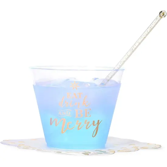Sparkle and Bash 50 Pack Christmas Clear Plastic Cups - Eat, Drink and Be Merry, 9 oz Plastic Cups, Xmas Drinkware for Winter Holiday Season Party, Family Gatherings Multicolor {4}