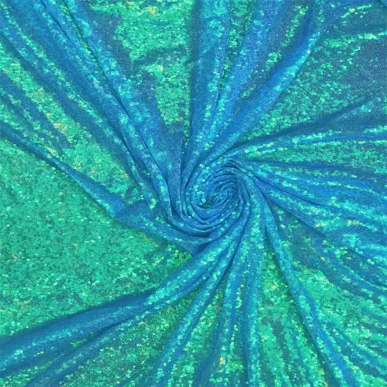 1 Yard Blue Iridescent Sequin Fabric Polyester Sparkle Material 52/54 Inch {1}