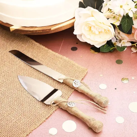 Rustic Wedding Cake Knife and Server Set (2 Pieces) Silver {3}