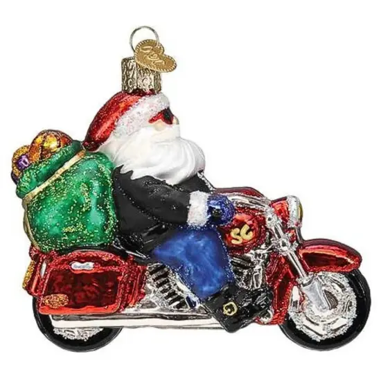 Old World Christmas 3.5 Inch Biker Santa Christmas Tree Ornament , Motorcycle Red {2}