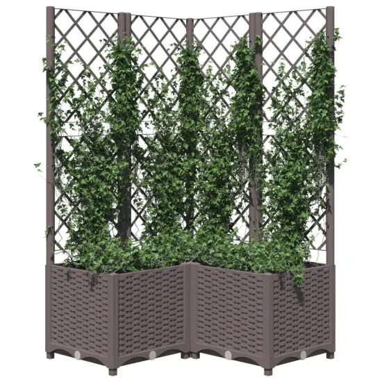 vidaXL Garden Planter with Trellis Brown 31.5x31.5x53.5 PP {3}