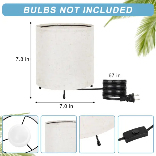 2pcs Night Light Cylinder Small Dimmable Nightstand Light Linen Color {3}