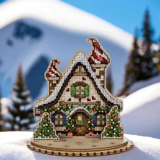 Christmas House Cross-stitch kit on wood FLW-046 {1}