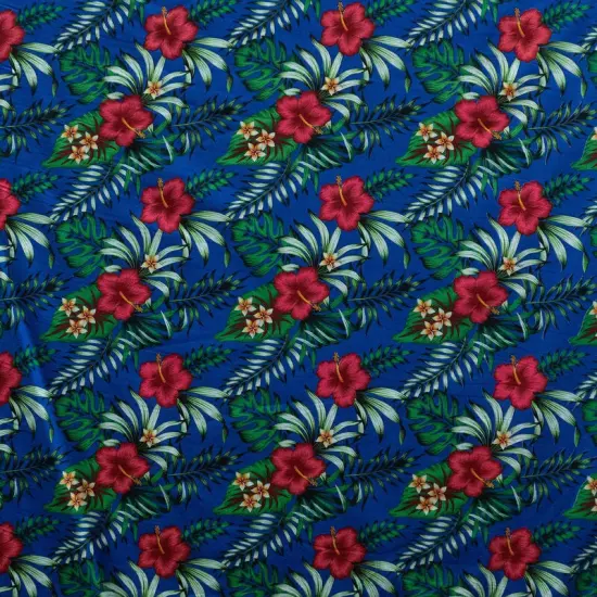 1 Yard Hibiscus Plumeria Tropical Leaves All Over Design Cotton Fabric, 100% Cotton, 36in L x 45in W Green {3}