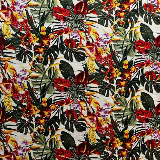 1 Yard Hawaiian Tropical Garden Barkcloth Fabric 100% Cotton, 45" Width Black {3}