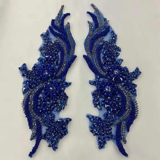 1 Pair 14" x 4" Each Side Crystal Rhinestone Beaded & Corded Lace 100% Polyester Coral Color {6}