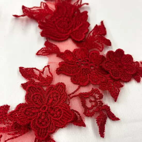 1 Pair 3D Floral Lace Applique Embroidered on 100% Polyester Net Mesh 12" x 4" Each Side Ivory {5}