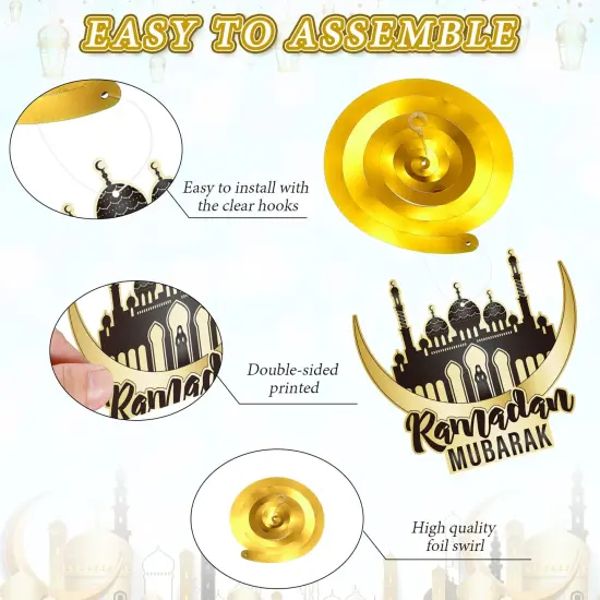 30 Pieces Ramadan Hanging Swirl Decorations, Eid Mubarak Ramadan Ceiling Decorations for Home, Foil Hanging Swirl Streams Eid Kareem Theme Decorations for Muslim Ramadan Party Supplies {5}