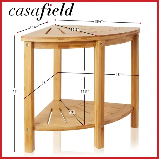 Casafield Bamboo Corner Bench with Storage Shelf, 2-Tier Wooden Bathroom Shower Stool for Indoor or Outdoor Use {5}