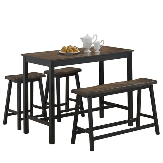 Costway 4 Pcs Solid Wood Counter Height Table Set w/ Height Bench & Two Saddle Stools {1}