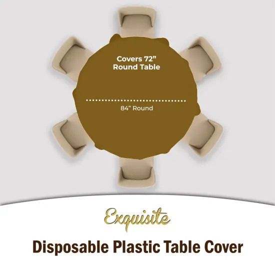 Exquisite Disposable Round Plastic Tablecloths &ndash; 12 Pack 84" Disposable Table Cloths &ndash; Indoor/Outdoor Party Tablecloth &ndash; Round Plastic Table Cover for Events & Party Supplies Gold {5}