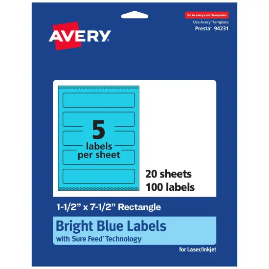 Avery Bright Blue Paper Labels, 1.5" x 7.5" Rectangle {1}