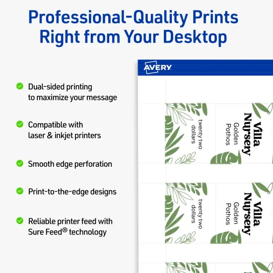 Avery Printable Perforated Rectangle Price Tags, Sure Feed Technology, 1-1/2" x 3", Matte White Cardstock, Print-to-The-Edge, Laser/Inkjet Printable, 100 Total {8}
