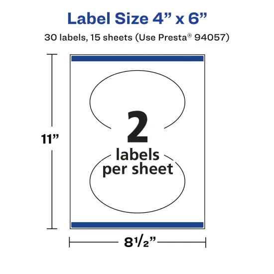 Avery Matte White Removable Oval Labels with Sure Feed Technology, Print-to-the-Edge, 4" x 6" {5}