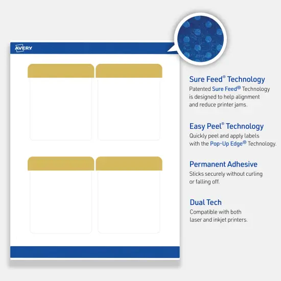 Avery Printable Rectangle Labels, Gold-Dipped Edge, 4" x 3-1/3", Matte White Rectangle Labels, Permanent, Laser/Inkjet, 40ct, Great for Product Labels {3}