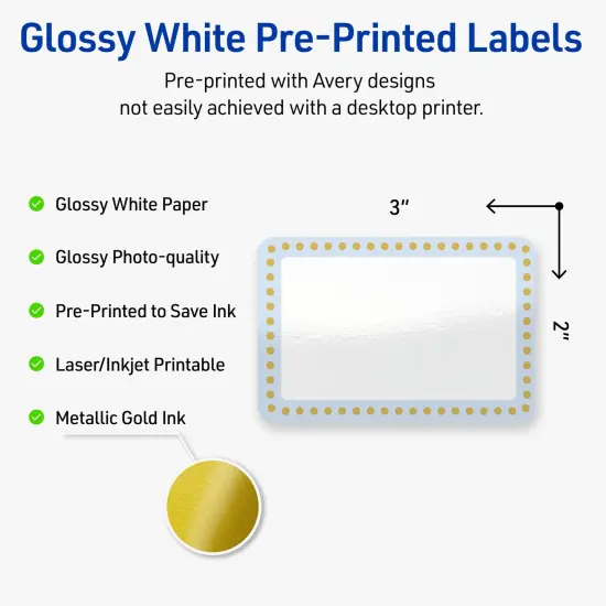 Avery Printable Rectangle Labels, Gold Dots with Blue Border, 2" x 3", Glossy White Rectangle Labels, Permanent, Laser/Inkjet, 80ct, Great for Product Labels {2}