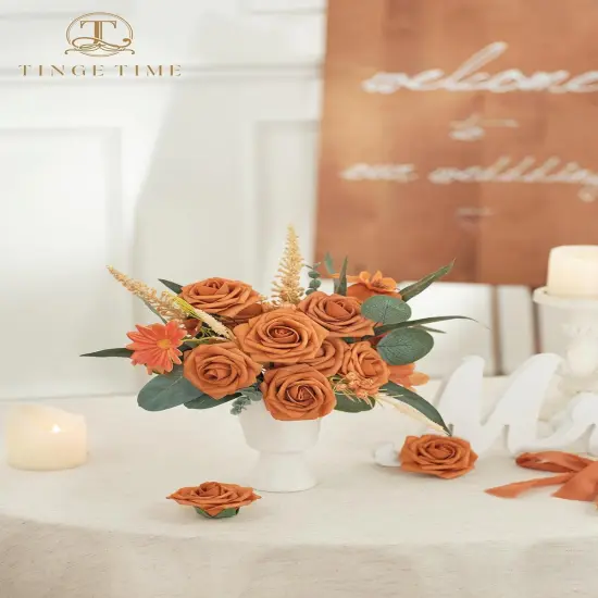 25 Pcs Burnt Orange Artificial Rose Flowers {2}