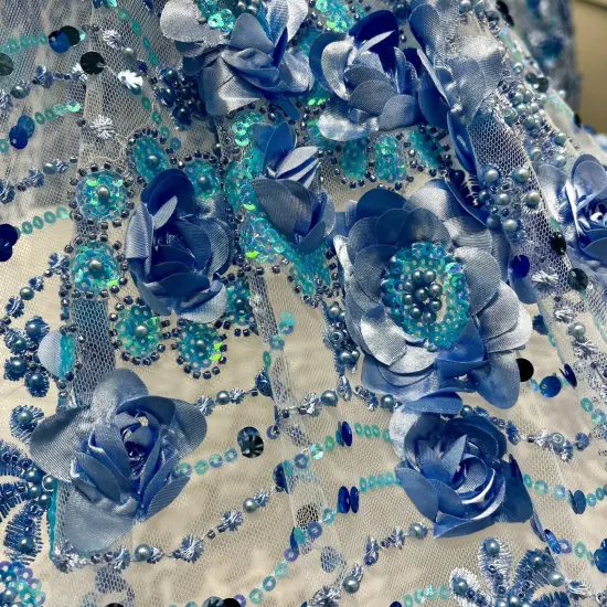 1 Yard Yellow 3D Floral Beaded & Sequined Lace Fabric, Embroidered Sparkling Mesh, 52" Wide, Polyester Gold {7}