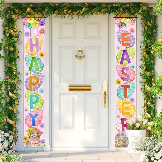FARMNALL Easter Porch Banner Bunny Egg Rabbit Daisy Party Front Door Sign Wall Hanging Spring Decorations and Supplies for Home Office Farmhouse Holiday Decor {6}
