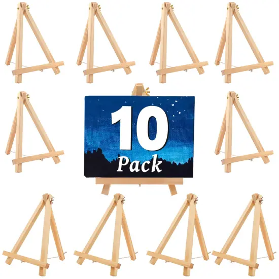 10 Pack 9 Inch Wood Easels,Art Craft Painting Easel,Table Top Easels for Painting, for Painting Party Displaying Canvases, Photos Mini Display Tripod Apply to Kids Artist Adults Students Etc {1}