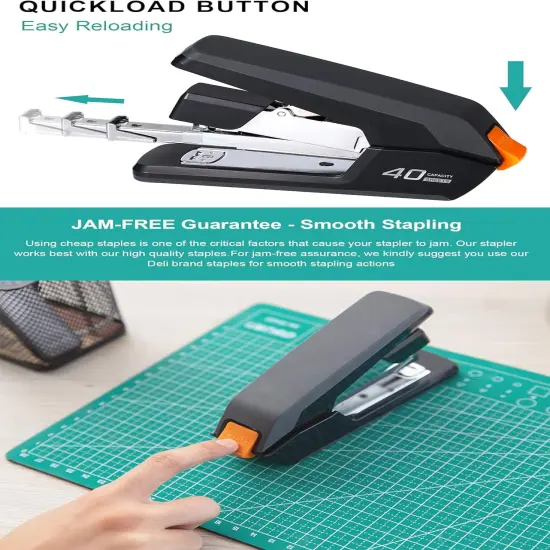 Effortless Desktop Stapler, 40 Sheet Capacity, One Finger Touch Stapling, Easy to Load Ergonomic Heavy Duty Stapler, Includes 1500 Staples and Staple Remover {3}