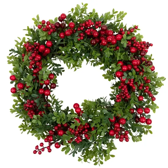 Northlight Red Berry and Boxwood Artificial Christmas Wreath - 20" - Unlit {3}