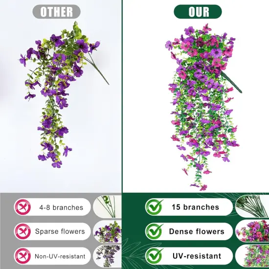 2 Pack Fake Hanging Flowers - (Purple & Rose Red) {3}