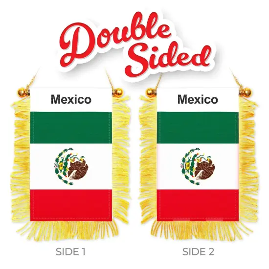 G128 2 Pack: Mexico Mexican Fringy Flag | 3x5IN | Fringy Hanging Double Sided Flag with Suction Cup, Window and Car Rearview Mirror Decor {2}