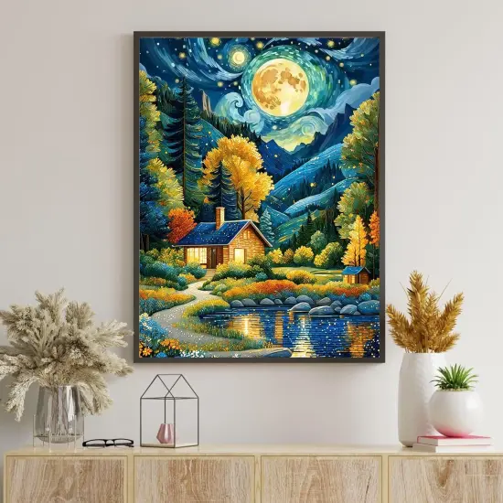 Landscape Paint by Numbers Kit - 16x20 Inch (Starry Cabin) {5}