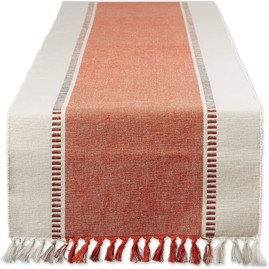 Dobby Stripe Woven Table Runner, 13x72 (13x77.5, Fringe Included), Burnt Orange {1}