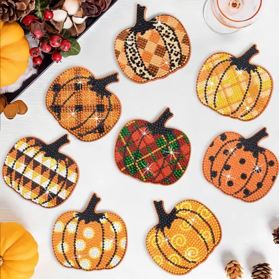 8Pcs Diamond Painting Coasters Kit with Holder Cork Base {3}