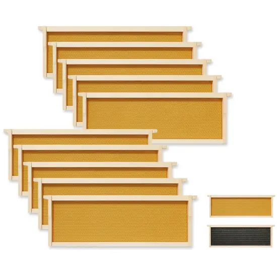 Honey Keeper 10-Pack Unassembled Beehive Frames with Natural Beeswax Foundations for Beekeeping, Medium Super - 6-1/4 inch Black {7}