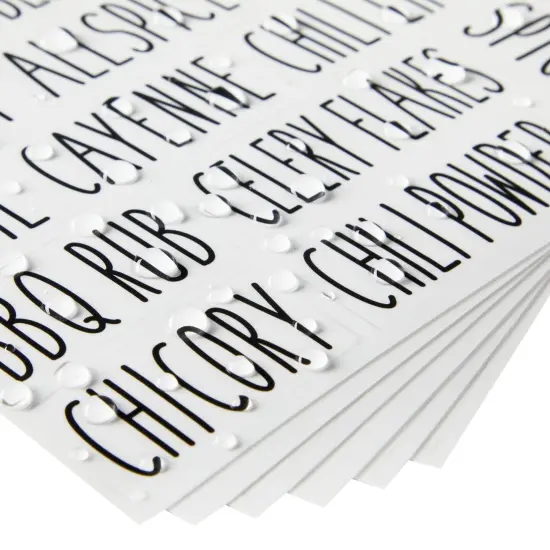 Talented Kitchen 145 Spice Jar Labels - Preprinted Black All-Caps Font on Clear Backing Seasoning Stickers for Herbs Containers and Spice Rack Organization (Water Resistant) {7}