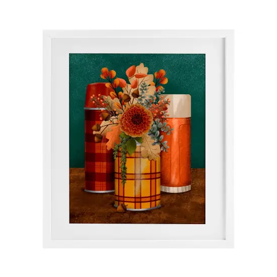 Autumnal Thermos & Botanicals Print Under Glass Wall Art Gray {7}