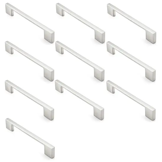 Cauldham Solid Kitchen Cabinet Pulls Handles (5" Hole Centers) - Modern Thin Profile Drawer/Door Hardware - Style M255 - Satin Nickel {3}