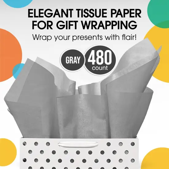 Tissue Paper for Gift Bags - 15" x 20"Bulk Tissue Paper Dark Blue 480 Sheets - 10lb Newsprint for Packing, Birthday Gift Box Filler, Packing Supplies for Moving SuppliesGray {4}