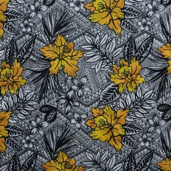 1 Yard All Over Tropical Flowers & Leaves Fabric, 100% Polyester, 60" Wide Yellow {1}