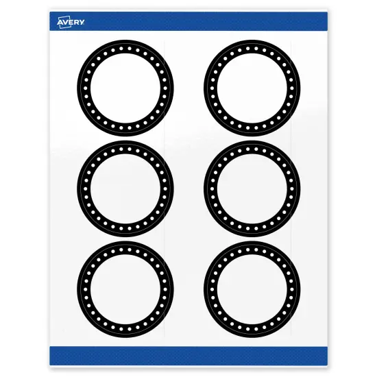 Avery Printable Round Labels, Black and White Polka Dots, 3" Diameter, Glossy White Round Labels, Permanent, Laser/Inkjet, 60ct, Great for Product Labels {1}