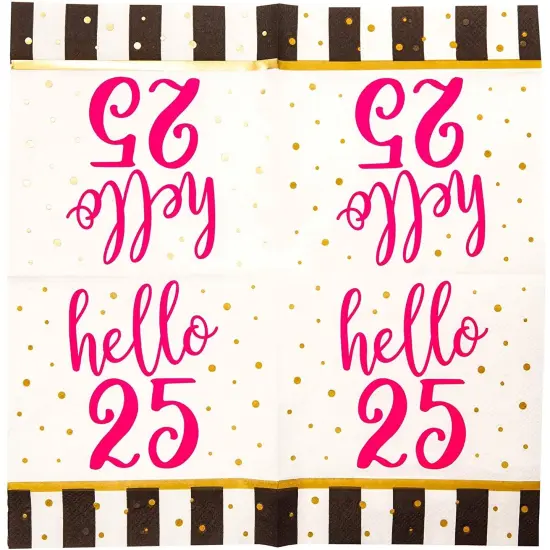 Hello 25 Party Paper Napkins (5 x 5 In, 50 Pack) White {4}