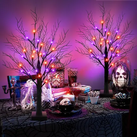 24 Inch Halloween Tree with 24 Orange & Purple Lights {6}