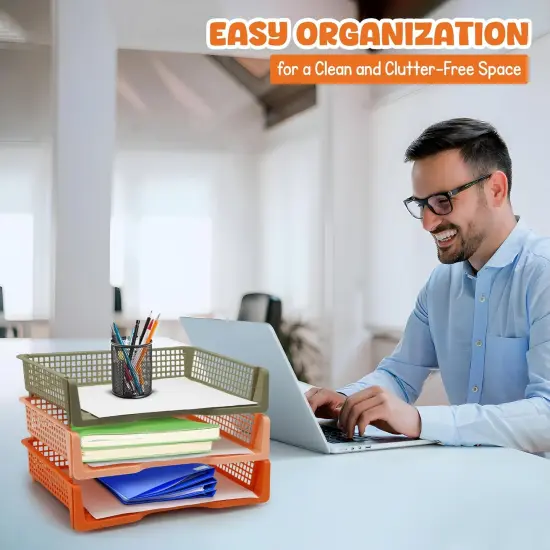 4E's Novelty 6 Pack Stackable Trays for Classroom, Durable Organizer With Classy Colors, Boho Paper Tray for Classroom, Durable Classrooms Paper Trays for Teachers, Teacher Turn In Tray Storage {2}