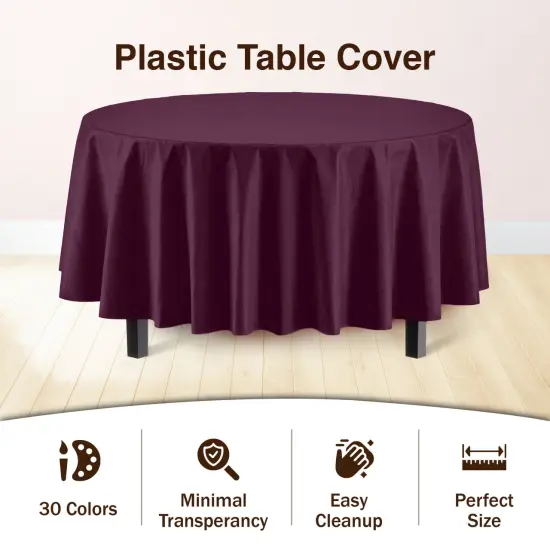 Exquisite Disposable Round Plastic Tablecloths &ndash; 6 Pack 84" Disposable Table Cloths &ndash; Indoor/Outdoor Party Tablecloth &ndash; Round Plastic Table Cover for Events & Party Supplies Plum {2}