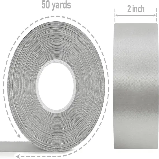 2 Inch Double Face Satin Ribbon Grey, 50Yards Craft Fabric Ribbon for Gift Wrapping, Floral Bouquets, Wedding Decoration {2}