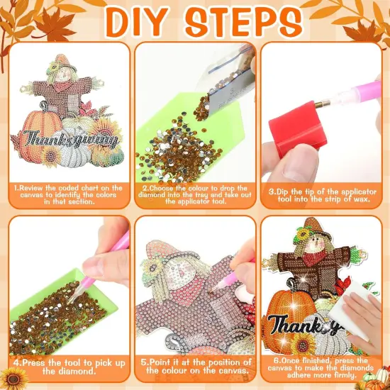 6 Pcs Fall Thanksgiving Diamond Painting Hanging Sign Set Kits {2}