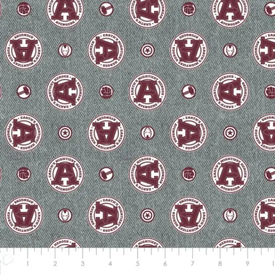 Licensed Marvel Prints Avengers - Avengers Patches Red Cotton Fabric by the Yard {1}