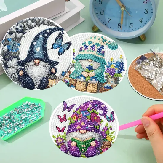 Gnomes Diamond Painting Coasters Kit Set with Holder Cork Pads {3}